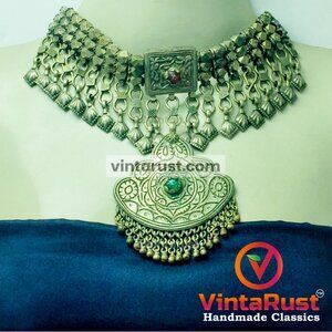 Vintage Tribal Pendant Necklace, Bohemian Multilayers Beaded Chain Necklace